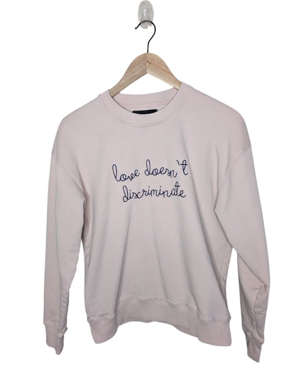 Lingua Franca Love Doesn't Discriminate Embroidered Pink Cotton Sweatshirt sm